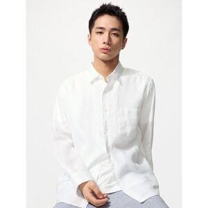 Uniqlo Premium Linen Long Sleeve Button Down Shirt White XL 331-444641